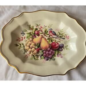 Decorative Vintage 1976 AVON Plate 22k Gold Trim Cottage Core Pear Bird